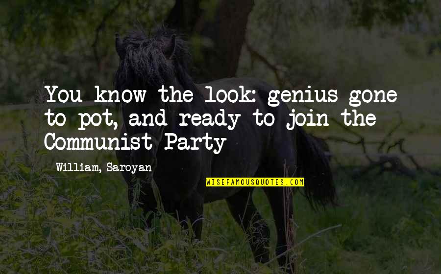 Saroyan Quotes By William, Saroyan: You know the look: genius gone to pot,