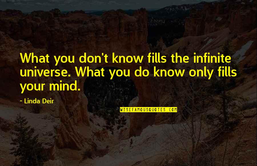 Sarsha Brantley Quotes By Linda Deir: What you don't know fills the infinite universe. Sarsha Brantley Quotes By Linda Deir: What you don't know fills the infinite universe.
