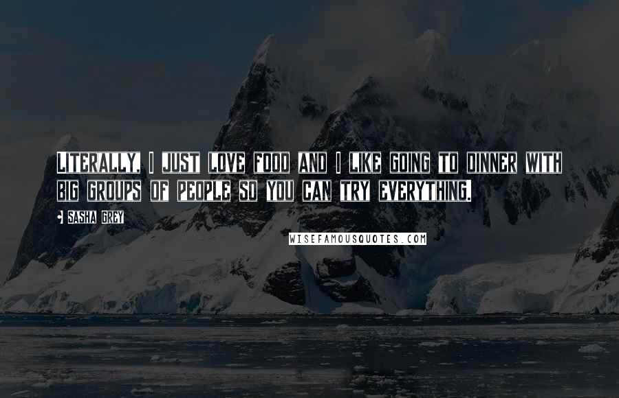 Sasha Grey quotes: Literally, I just love food and I like going to dinner with big groups of people so you can try everything.