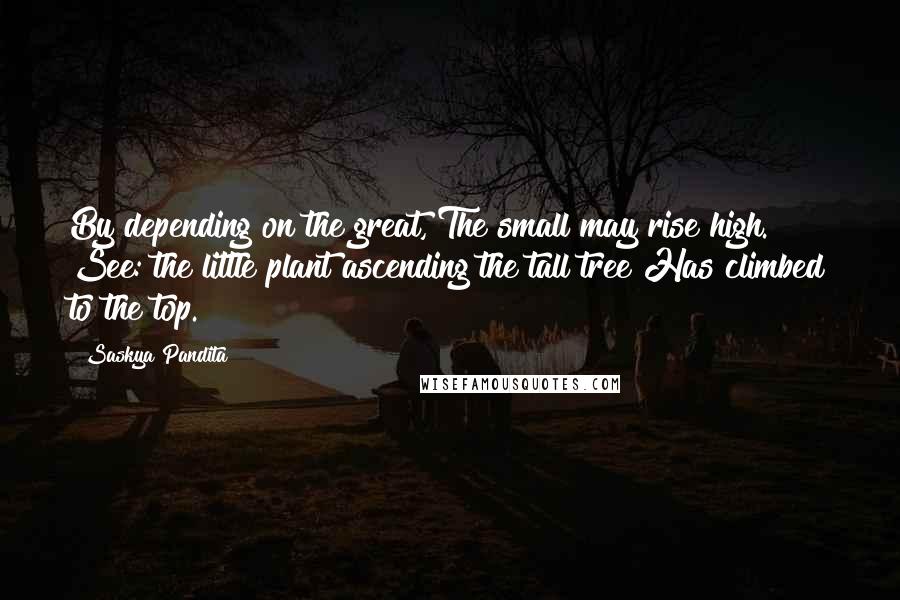 Saskya Pandita quotes: By depending on the great, The small may rise high. See: the little plant ascending the tall tree Has climbed to the top.