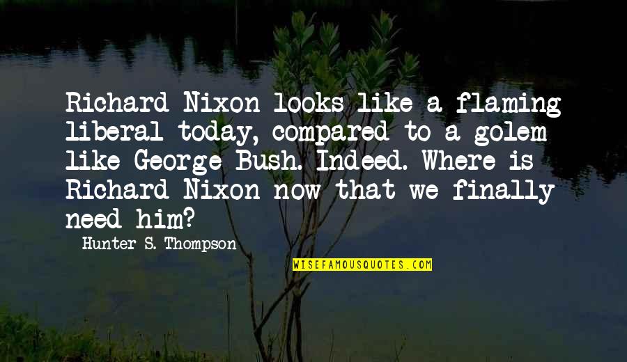 Sathiya Quotes By Hunter S. Thompson: Richard Nixon looks like a flaming liberal today, Sathiya Quotes By Hunter S. Thompson: Richard Nixon looks like a flaming liberal today,