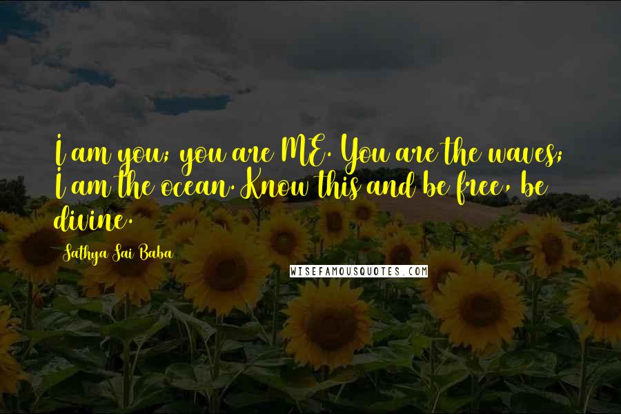 Sathya Sai Baba quotes: I am you; you are ME. You are the waves; I am the ocean. Know this and be free, be divine.