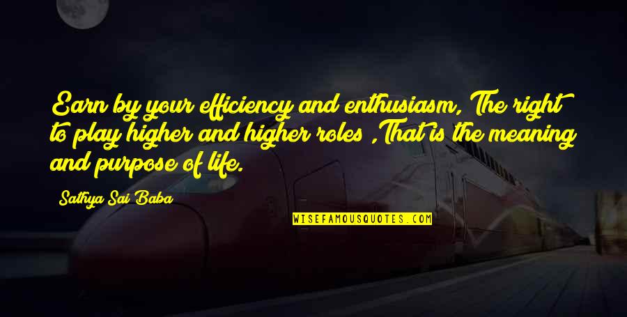 Sathya Sai Quotes By Sathya Sai Baba: Earn by your efficiency and enthusiasm, The right