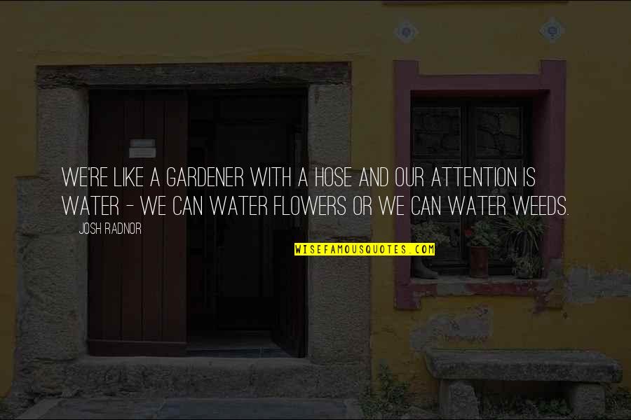 Satyender Goel Quotes By Josh Radnor: We're like a gardener with a hose and Satyender Goel Quotes By Josh Radnor: We're like a gardener with a hose and