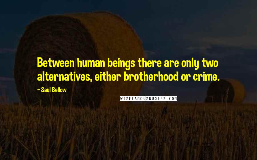 Saul Bellow quotes: Between human beings there are only two alternatives, either brotherhood or crime.