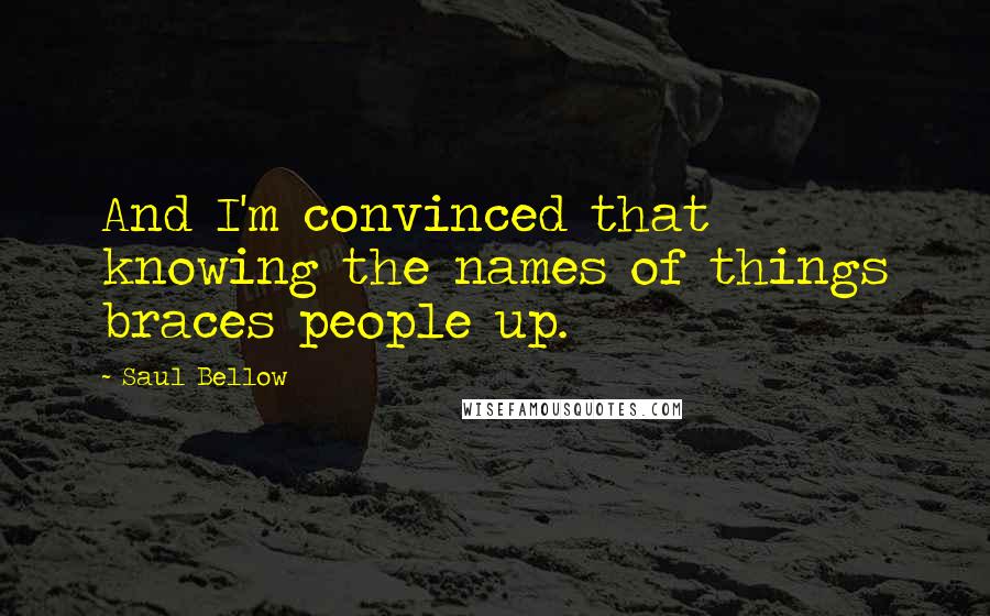Saul Bellow quotes: And I'm convinced that knowing the names of things braces people up.