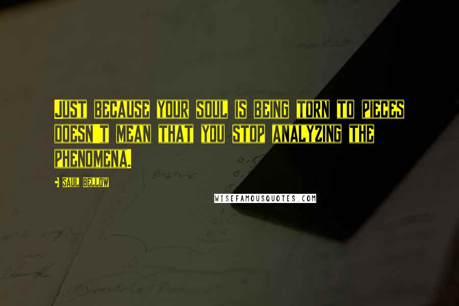 Saul Bellow quotes: Just because your soul is being torn to pieces doesn't mean that you stop analyzing the phenomena.