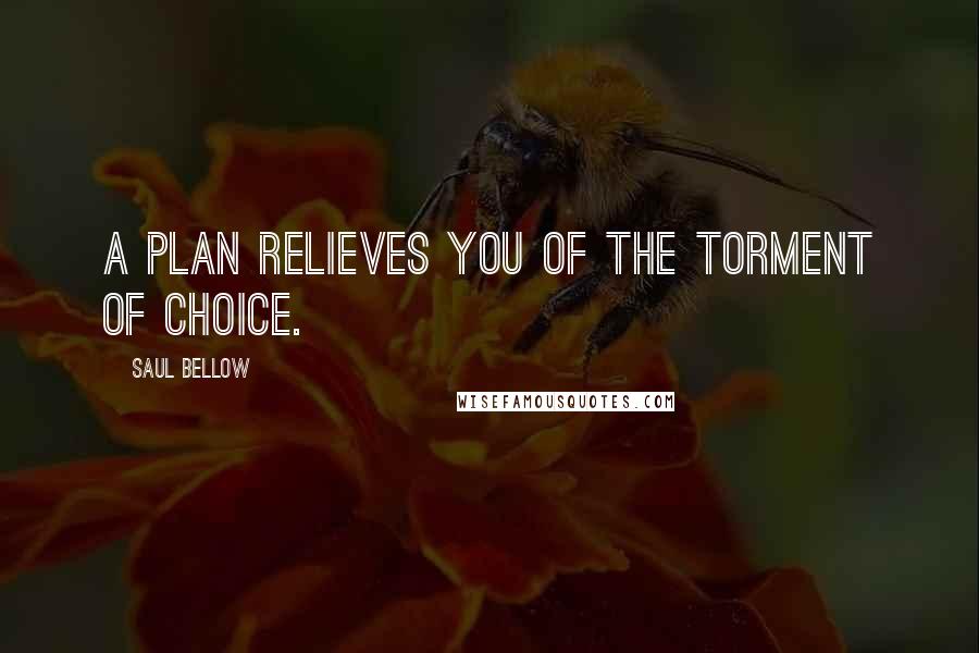 Saul Bellow quotes: A plan relieves you of the torment of choice.
