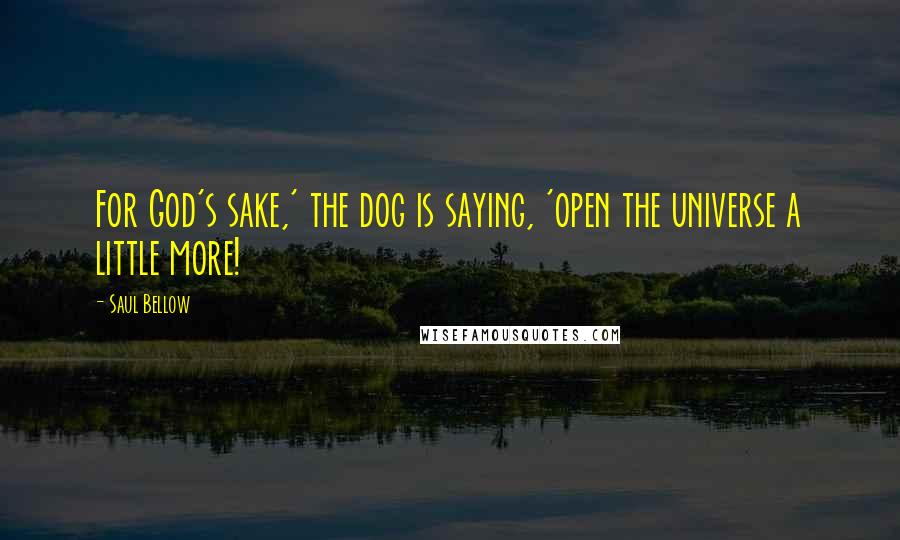 Saul Bellow quotes: For God's sake,' the dog is saying, 'open the universe a little more!