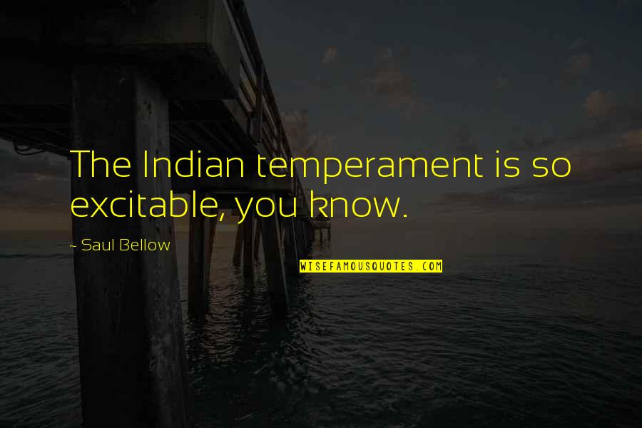 Saul Bellow Quotes By Saul Bellow: The Indian temperament is so excitable, you know. Saul Bellow Quotes By Saul Bellow: The Indian temperament is so excitable, you know.