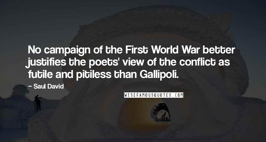 Saul David quotes: No campaign of the First World War better justifies the poets' view of the conflict as futile and pitiless than Gallipoli.