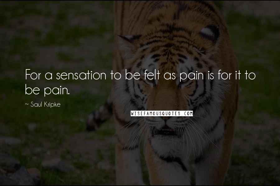 Saul Kripke quotes: For a sensation to be felt as pain is for it to be pain.