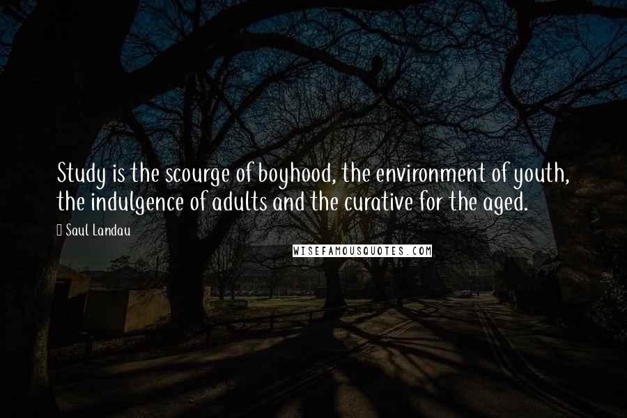 Saul Landau quotes: Study is the scourge of boyhood, the environment of youth, the indulgence of adults and the curative for the aged. Saul Landau quotes: Study is the scourge of boyhood, the environment of youth, the indulgence of adults and the curative for the aged.