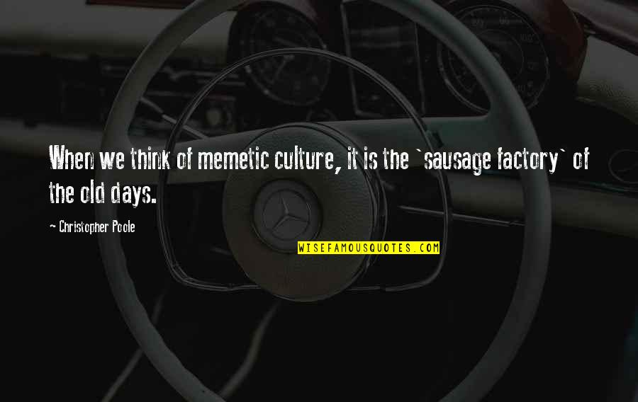Sausage Quotes By Christopher Poole: When we think of memetic culture, it is