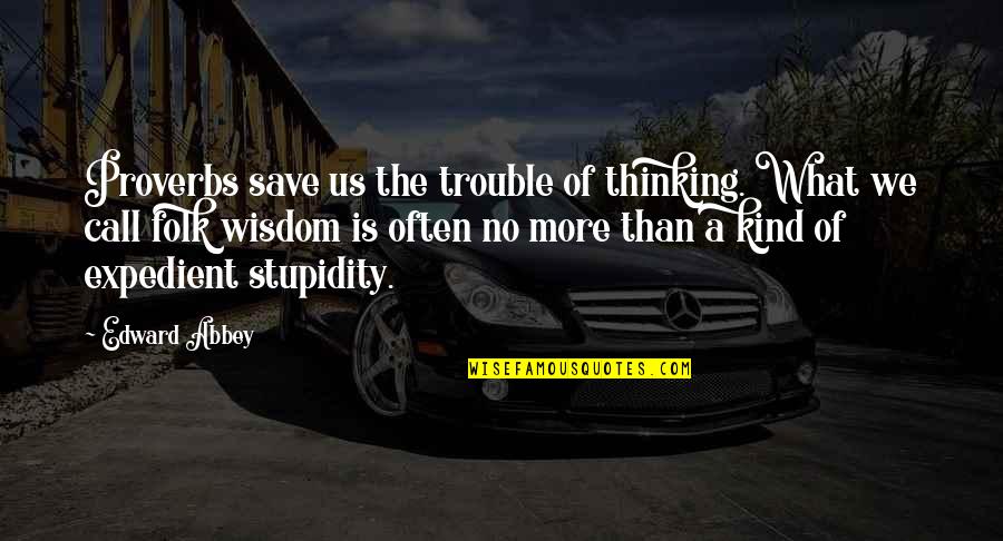 Save More Quotes By Edward Abbey: Proverbs save us the trouble of thinking. What