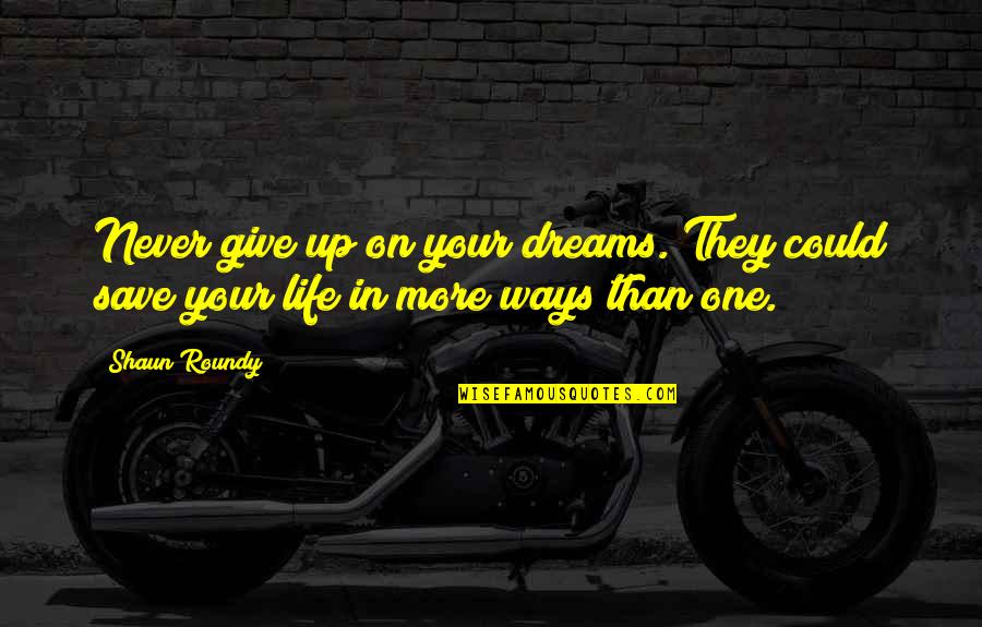 Save More Quotes By Shaun Roundy: Never give up on your dreams. They could