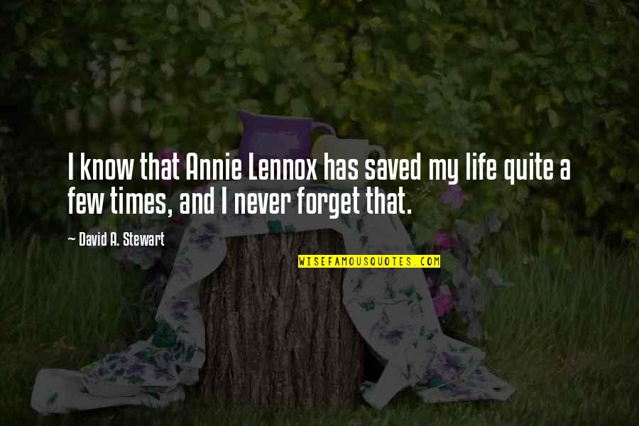 Saved A Life Quotes By David A. Stewart: I know that Annie Lennox has saved my
