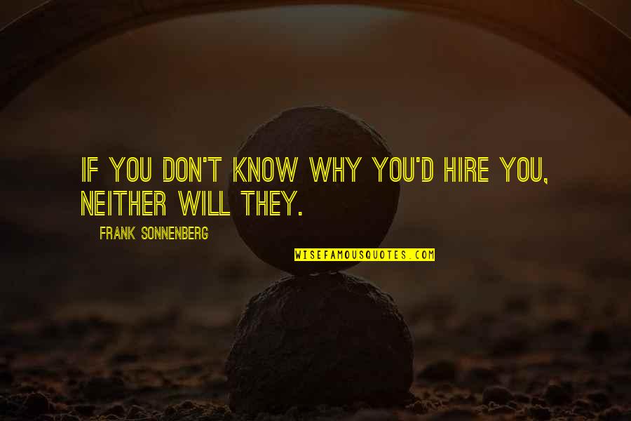 Saved By His Grace Quotes By Frank Sonnenberg: If you don't know why you'd hire you, Saved By His Grace Quotes By Frank Sonnenberg: If you don't know why you'd hire you,