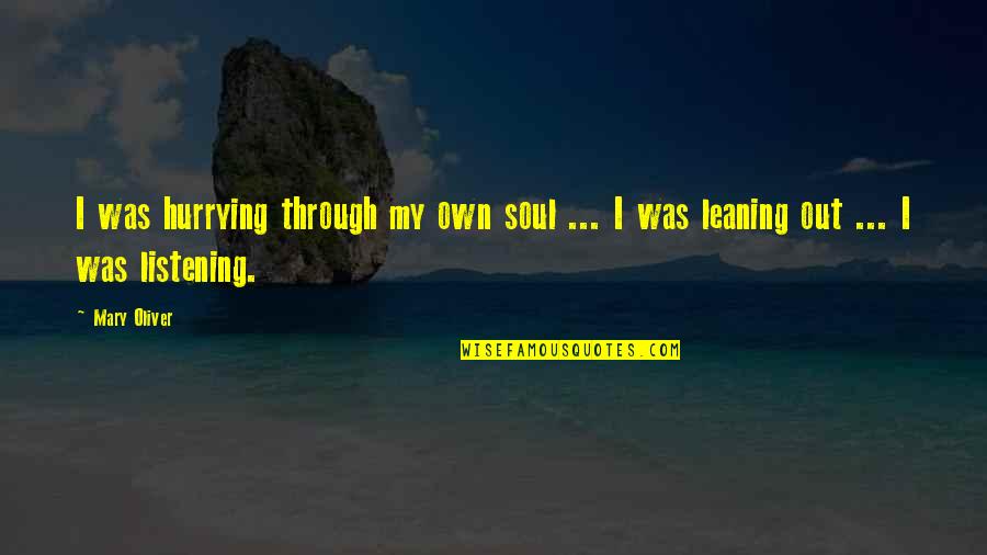 Savich Tract Quotes By Mary Oliver: I was hurrying through my own soul ...
