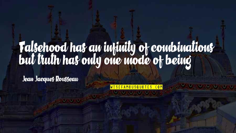 Savinio Mugs Quotes By Jean-Jacques Rousseau: Falsehood has an infinity of combinations, but truth Savinio Mugs Quotes By Jean-Jacques Rousseau: Falsehood has an infinity of combinations, but truth