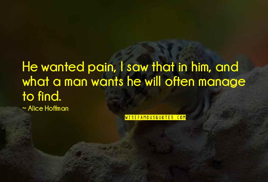 Saw What Quotes By Alice Hoffman: He wanted pain, I saw that in him, Saw What Quotes By Alice Hoffman: He wanted pain, I saw that in him,