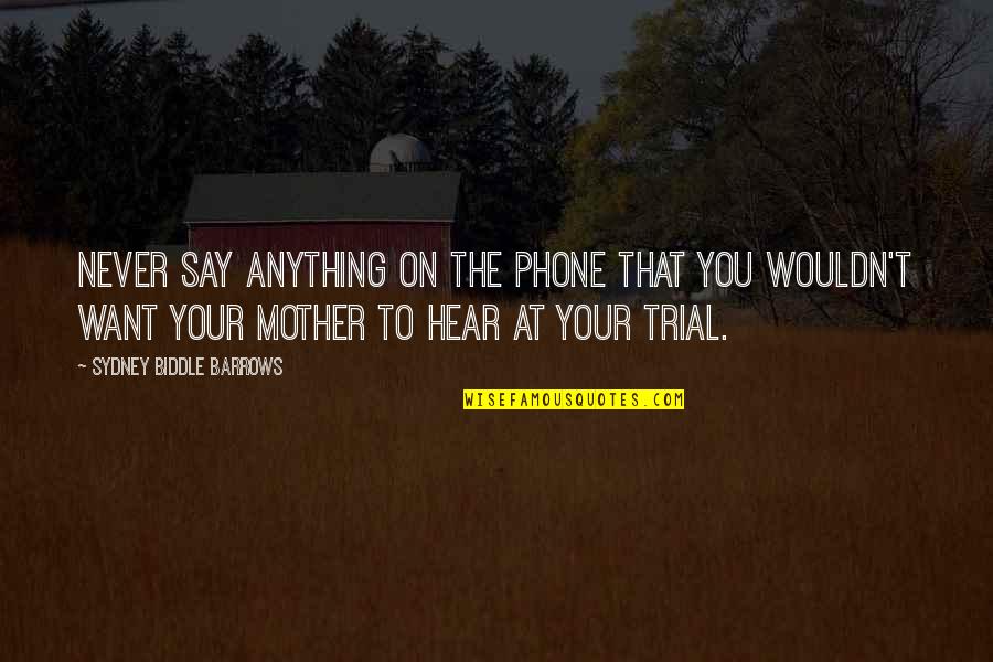 Say Anything You Want Quotes By Sydney Biddle Barrows: Never say anything on the phone that you