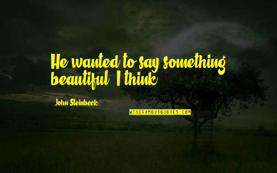 Say Something Beautiful Quotes By John Steinbeck: He wanted to say something beautiful, I think. Say Something Beautiful Quotes By John Steinbeck: He wanted to say something beautiful, I think.