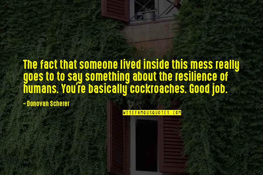 Say Something Good About Someone Quotes By Donovan Scherer: The fact that someone lived inside this mess