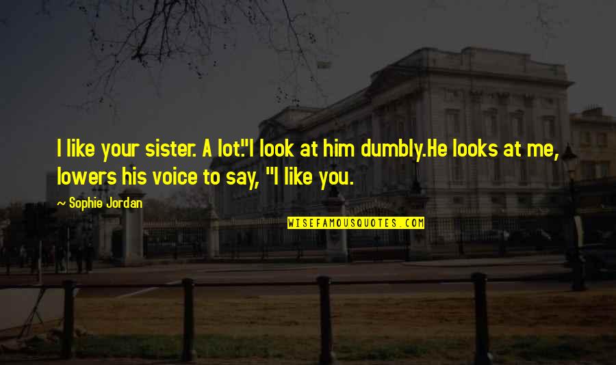 Say You Like Me Quotes By Sophie Jordan: I like your sister. A lot."I look at