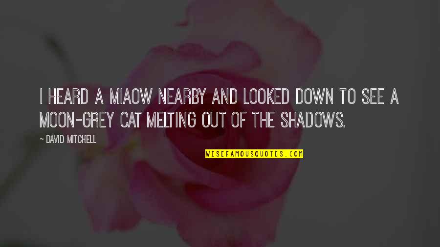 Sayet Jumble Quotes By David Mitchell: I heard a miaow nearby and looked down Sayet Jumble Quotes By David Mitchell: I heard a miaow nearby and looked down
