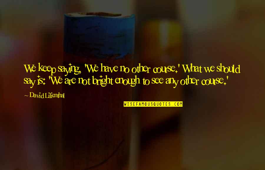 Saying Enough Is Enough Quotes By David Lilienthal: We keep saying, 'We have no other course.'