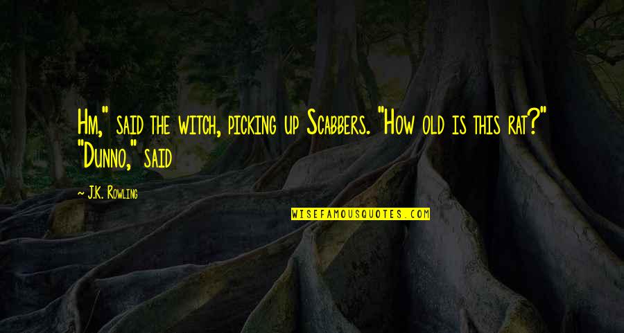 Scabbers Quotes By J.K. Rowling: Hm," said the witch, picking up Scabbers. "How