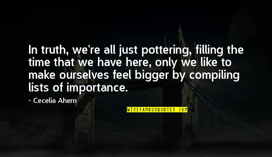 Scandalized Meme Quotes By Cecelia Ahern: In truth, we're all just pottering, filling the