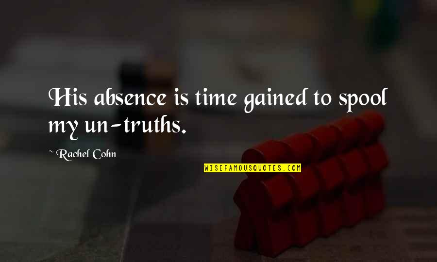 Scandalizing Quotes By Rachel Cohn: His absence is time gained to spool my Scandalizing Quotes By Rachel Cohn: His absence is time gained to spool my