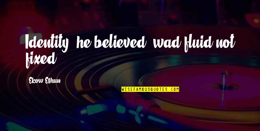 Scared To Fall In Love With You Quotes By Ekow Eshun: Identity, he believed, wad fluid not fixed. Scared To Fall In Love With You Quotes By Ekow Eshun: Identity, he believed, wad fluid not fixed.