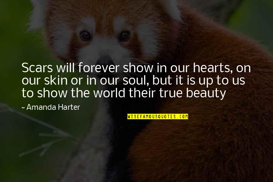Scars Beauty Quotes By Amanda Harter: Scars will forever show in our hearts, on