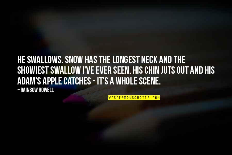 Scene And Seen Quotes By Rainbow Rowell: He swallows. Snow has the longest neck and
