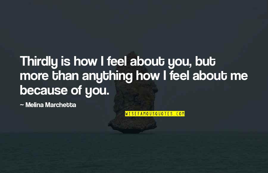 Scent Memory Quotes By Melina Marchetta: Thirdly is how I feel about you, but