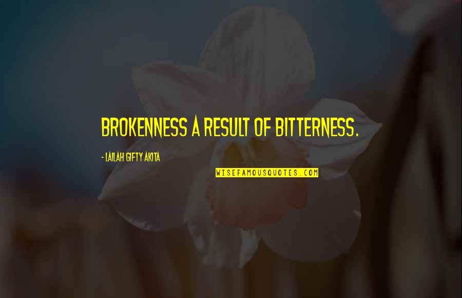 Schannel Quotes By Lailah Gifty Akita: Brokenness a result of bitterness. Schannel Quotes By Lailah Gifty Akita: Brokenness a result of bitterness.