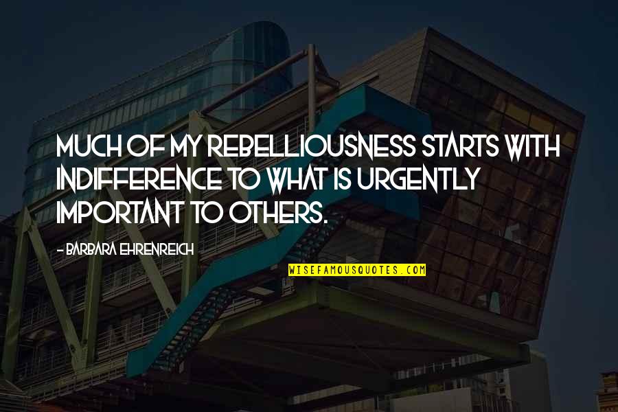 Schlereth Mark Quotes By Barbara Ehrenreich: Much of my rebelliousness starts with indifference to