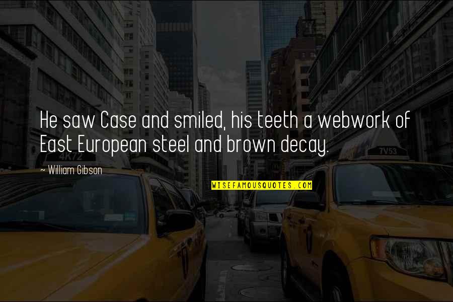 Schluntz Kurt Quotes By William Gibson: He saw Case and smiled, his teeth a Schluntz Kurt Quotes By William Gibson: He saw Case and smiled, his teeth a