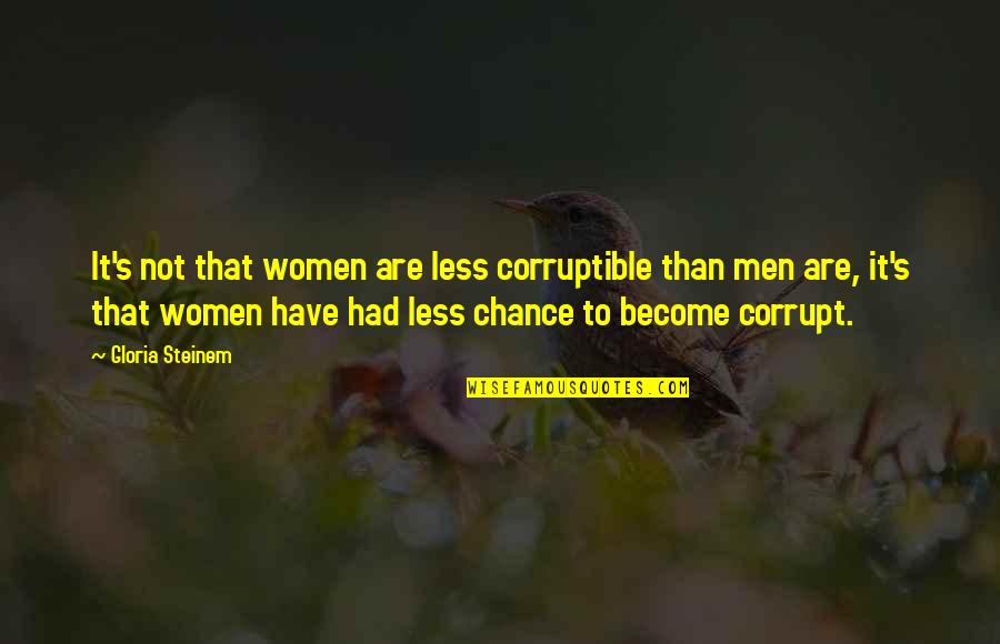 Schmiedeberg Pronunciation Quotes By Gloria Steinem: It's not that women are less corruptible than Schmiedeberg Pronunciation Quotes By Gloria Steinem: It's not that women are less corruptible than
