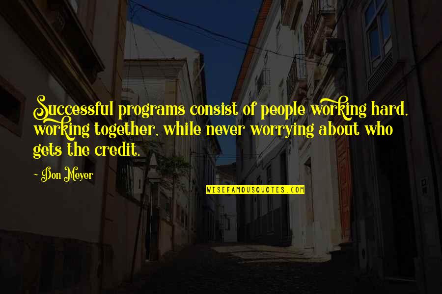 Schmocker Financial Services Quotes By Don Meyer: Successful programs consist of people working hard, working