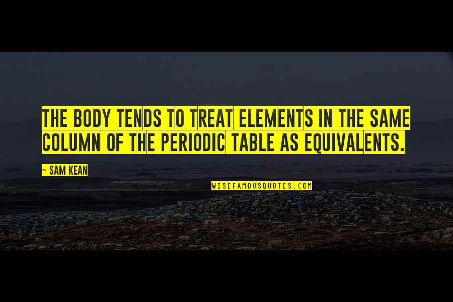 Schnacky Stained Quotes By Sam Kean: The body tends to treat elements in the Schnacky Stained Quotes By Sam Kean: The body tends to treat elements in the