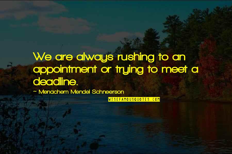 Schneerson Quotes By Menachem Mendel Schneerson: We are always rushing to an appointment or