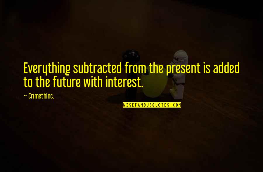 Schneiters Bluff Quotes By CrimethInc.: Everything subtracted from the present is added to