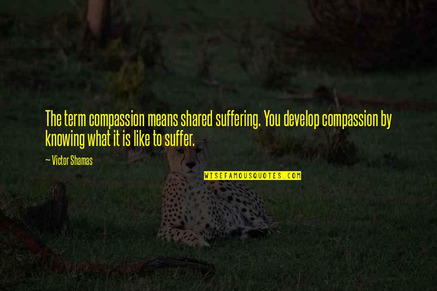 Schonbek Lighting Quotes By Victor Shamas: The term compassion means shared suffering. You develop Schonbek Lighting Quotes By Victor Shamas: The term compassion means shared suffering. You develop