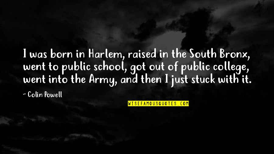 School And College Quotes By Colin Powell: I was born in Harlem, raised in the