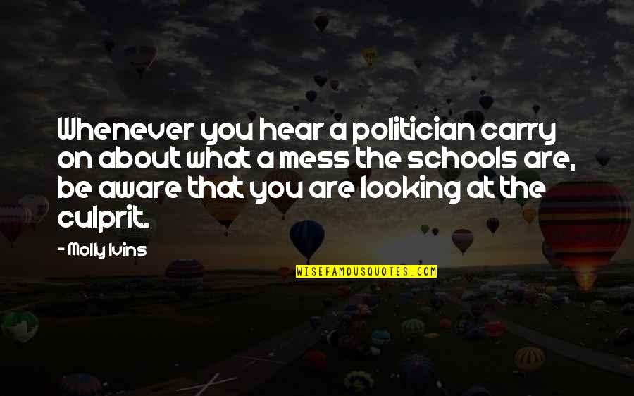 School Schools Quotes By Molly Ivins: Whenever you hear a politician carry on about