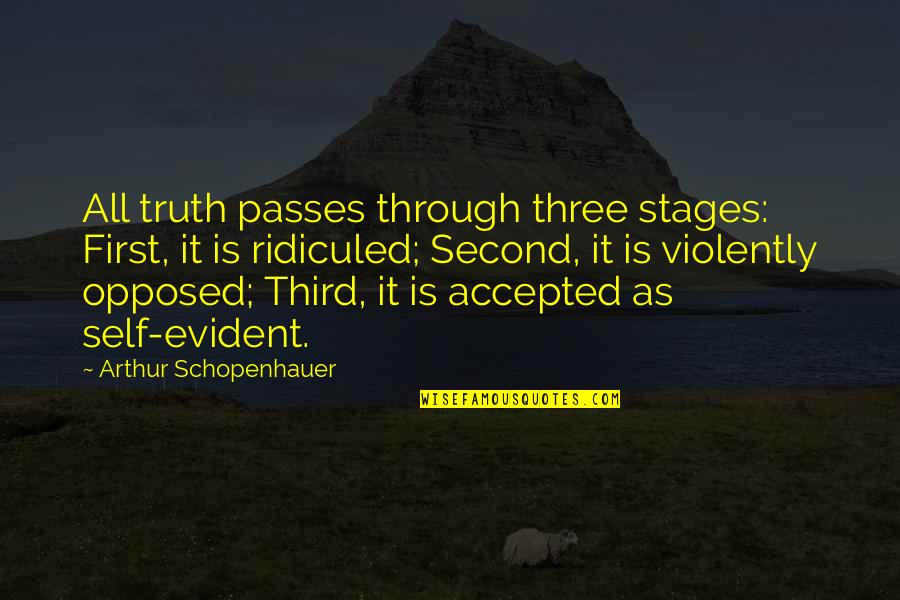 Schopenhauer Truth Quotes By Arthur Schopenhauer: All truth passes through three stages: First, it Schopenhauer Truth Quotes By Arthur Schopenhauer: All truth passes through three stages: First, it